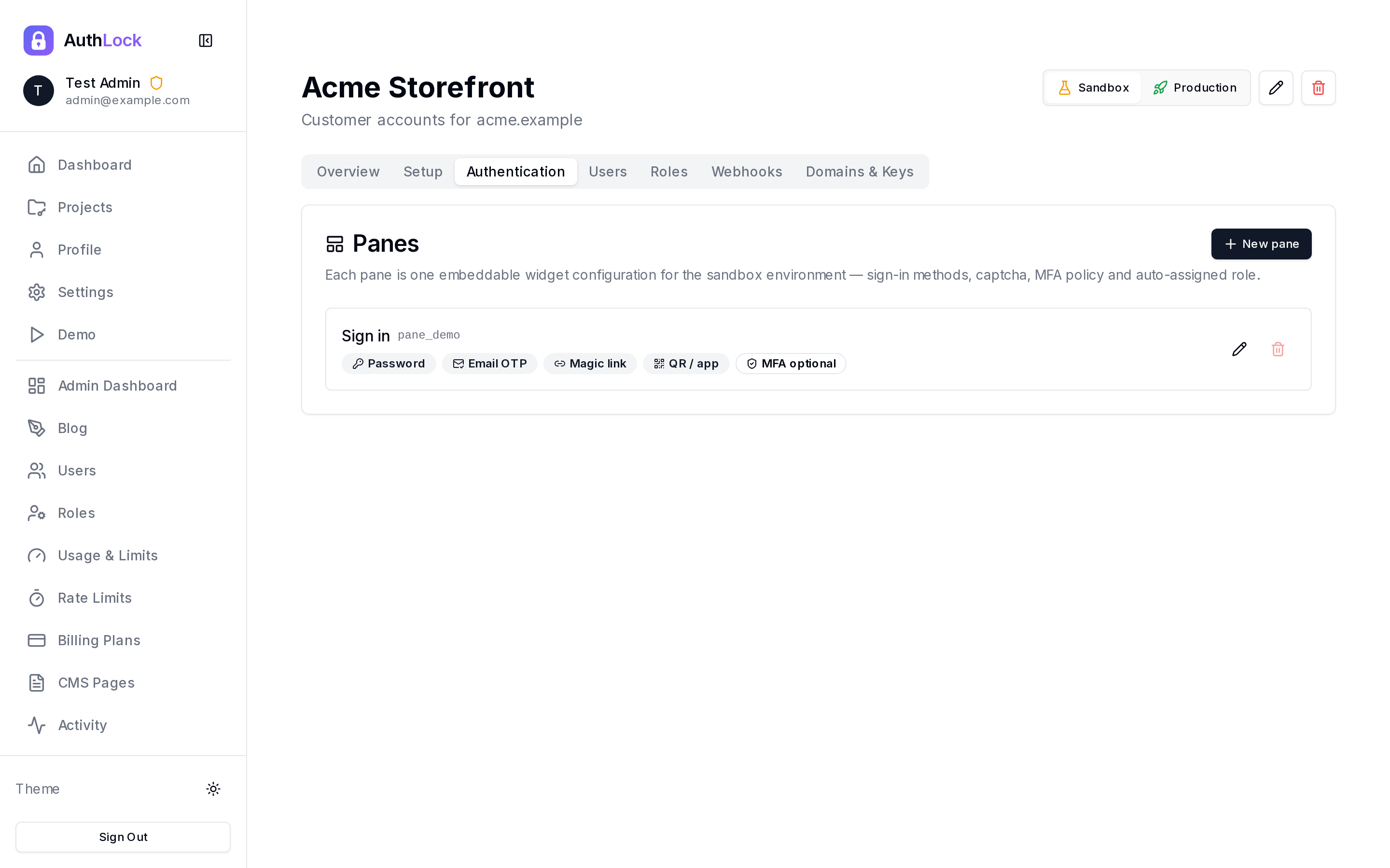 Configuring sign-in methods in the AuthLock dashboard